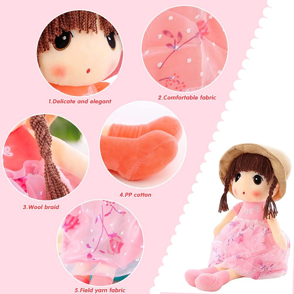 45cm Fluffy Rag Doll with Dress & Hat